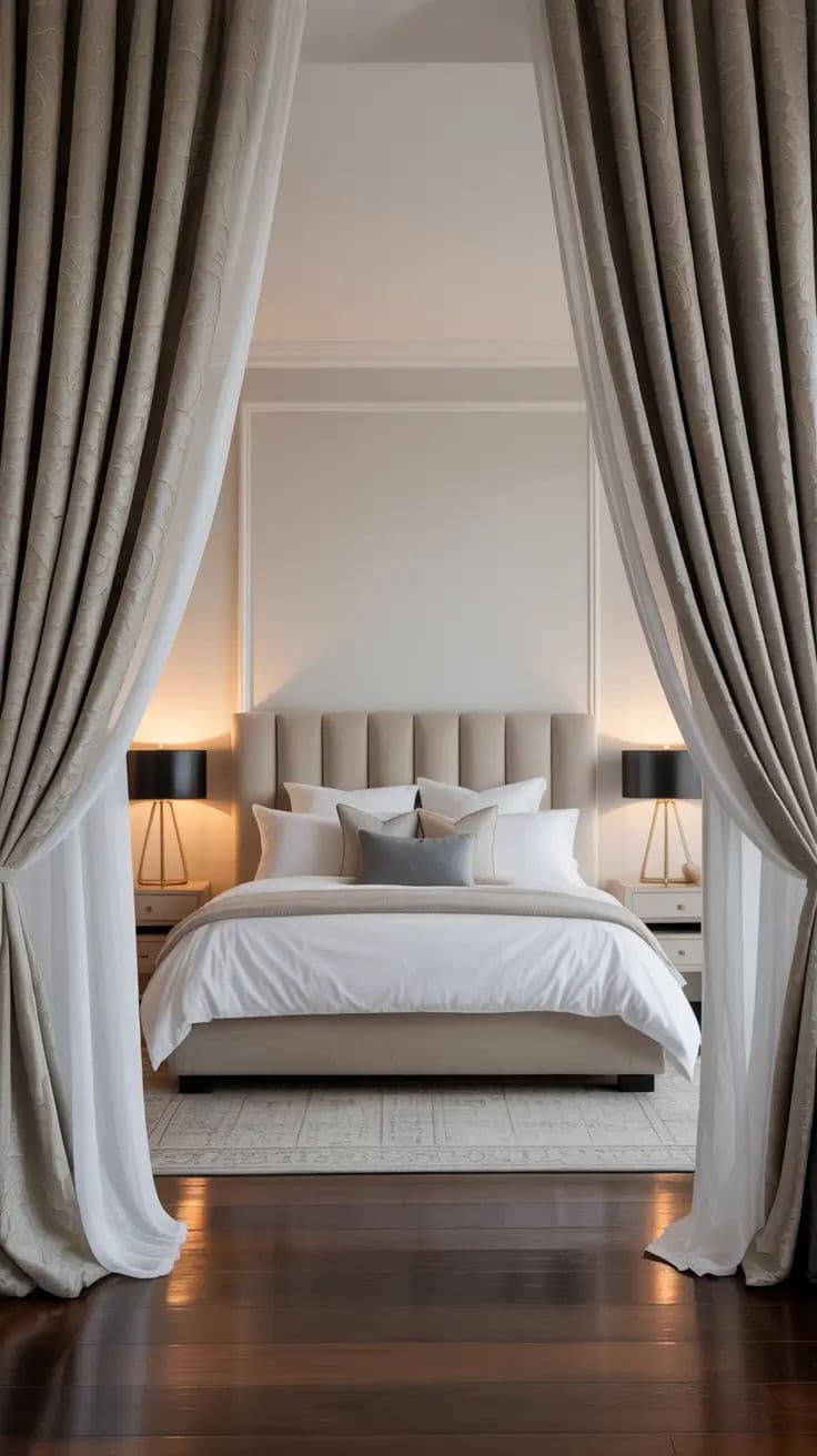 Modern luxury bedroom curtains in textured jacquard