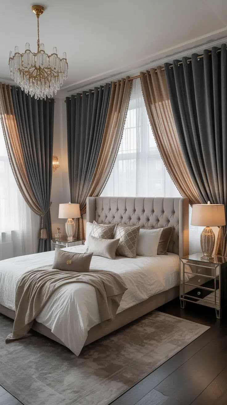 Double layer blackout curtains with metallic sheers